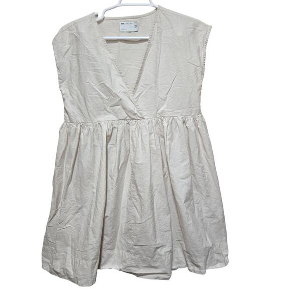 ASOS Cream Cotton Smocked Mini Dress Size 2 - Picture 1 of 8